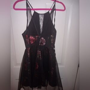 Floral Teeze Me Dress Size 7 100% Polyester Black/Pink Sheer beautiful 🩷 🖤